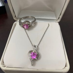 Pink Tourmaline Ring and Necklace Set